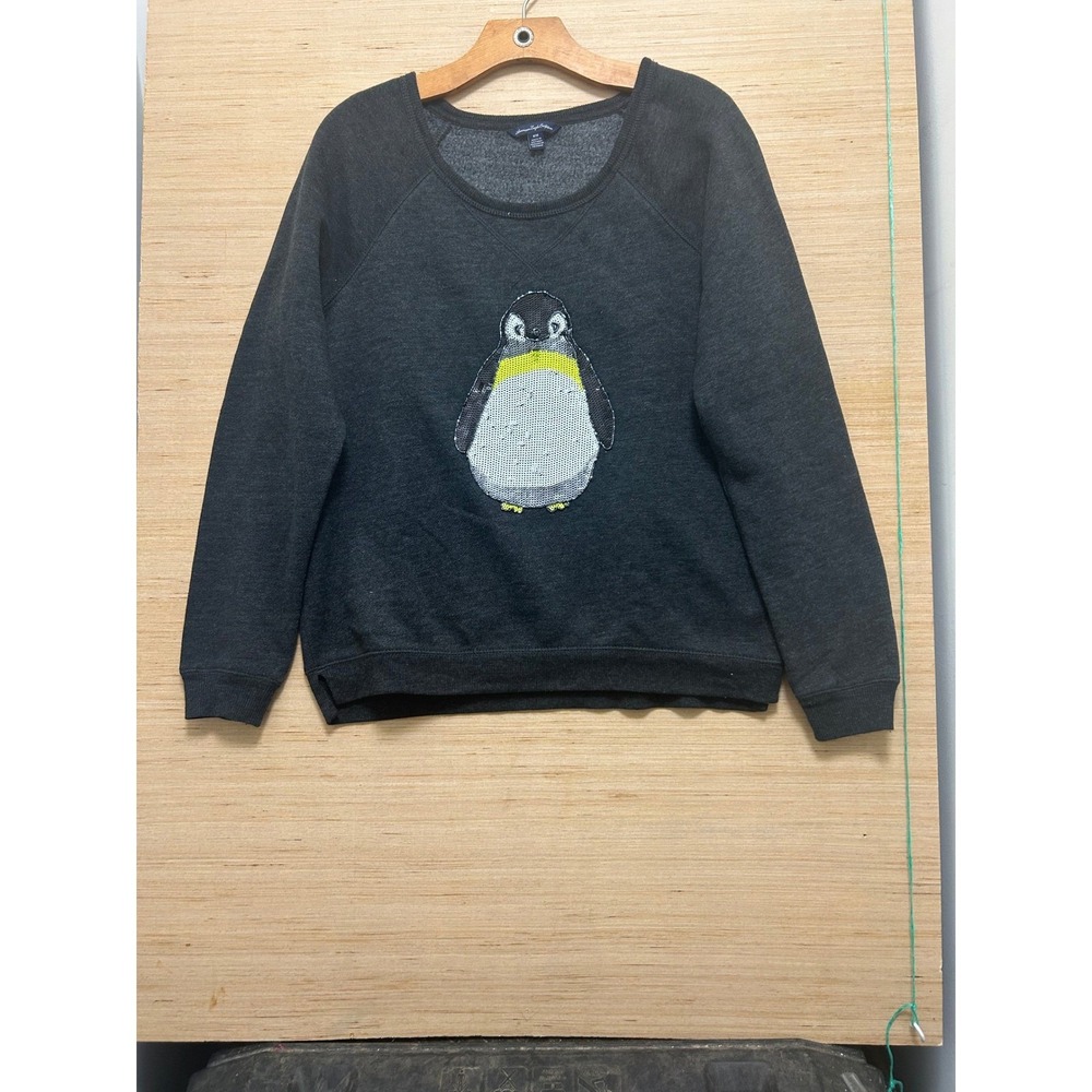 American‎ Eagle Outfitters Penguin Sequin Crewneck Sweatshirt Gray M